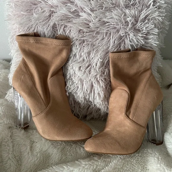 NWOT Beige See-Through Heeled Boots - Picture 2 of 4